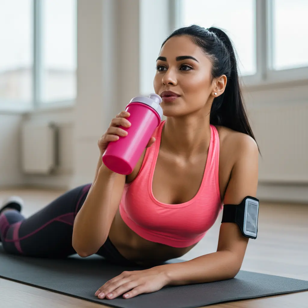 Person resting with a water bottle after exercise.