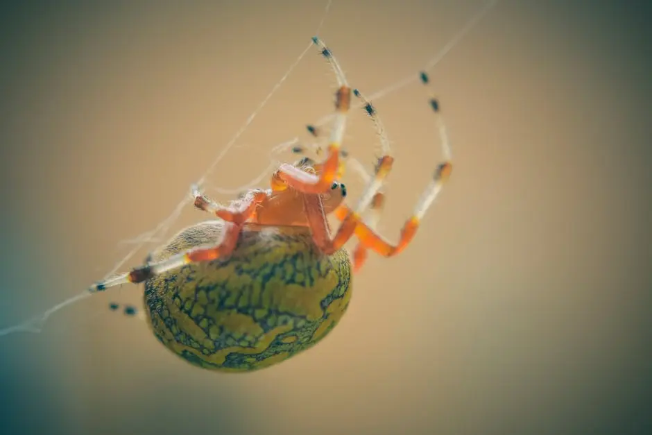 Macro shot of an orb-weaver spider in its web, showcasing its vibrant patterns and intricate design.