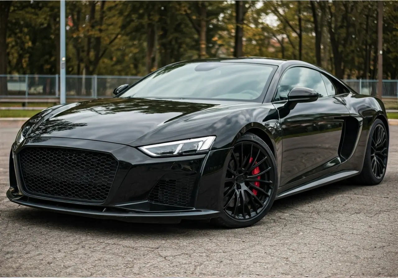 A sleek car with a glossy ceramic-coated finish gleaming. 35mm stock photo