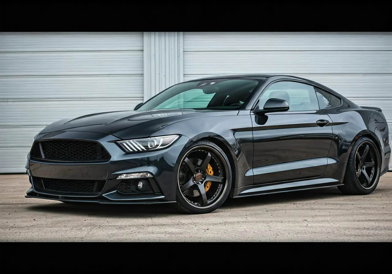 A sleek customized car with eye-catching modifications parked outdoors. 35mm stock photo