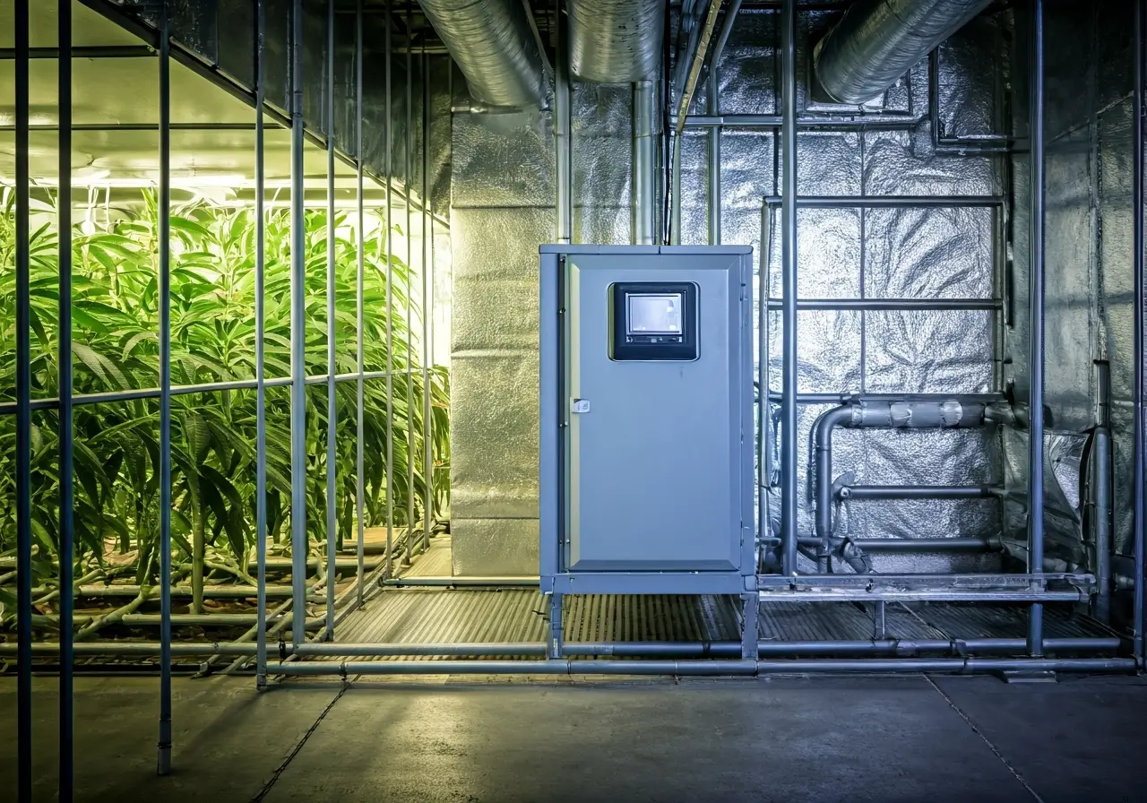 A modern HVAC system in a cannabis cultivation facility. 35mm stock photo