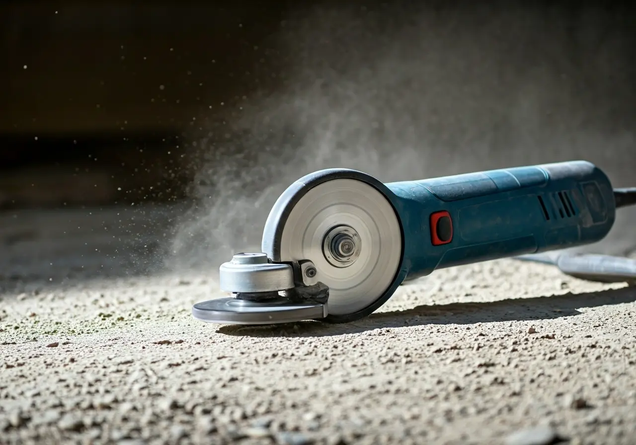 An oscillating tool in action on a dust-free construction site. 35mm stock photo