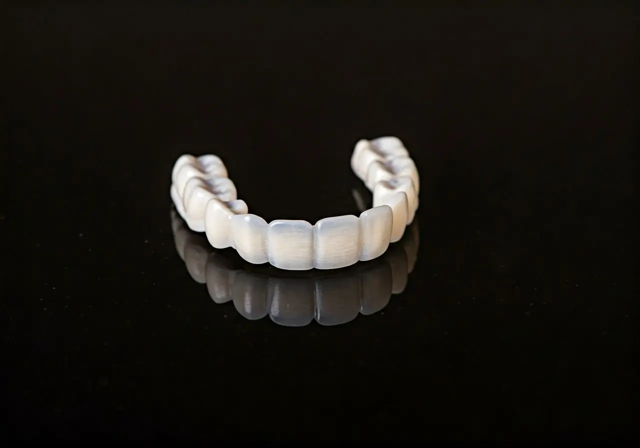 A dental night guard on a clean, white background. 35mm stock photo