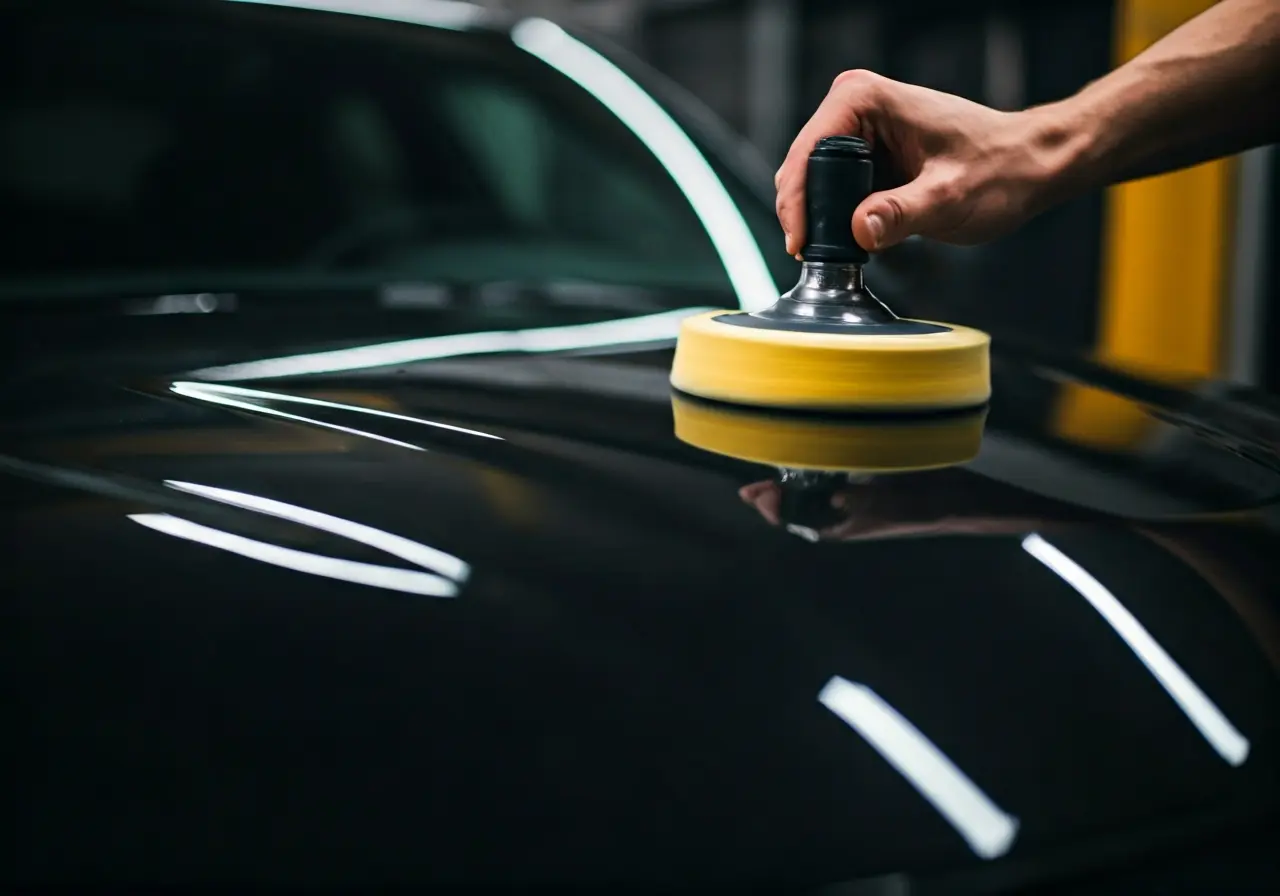 A close-up of a gleaming car wrap being polished. 35mm stock photo