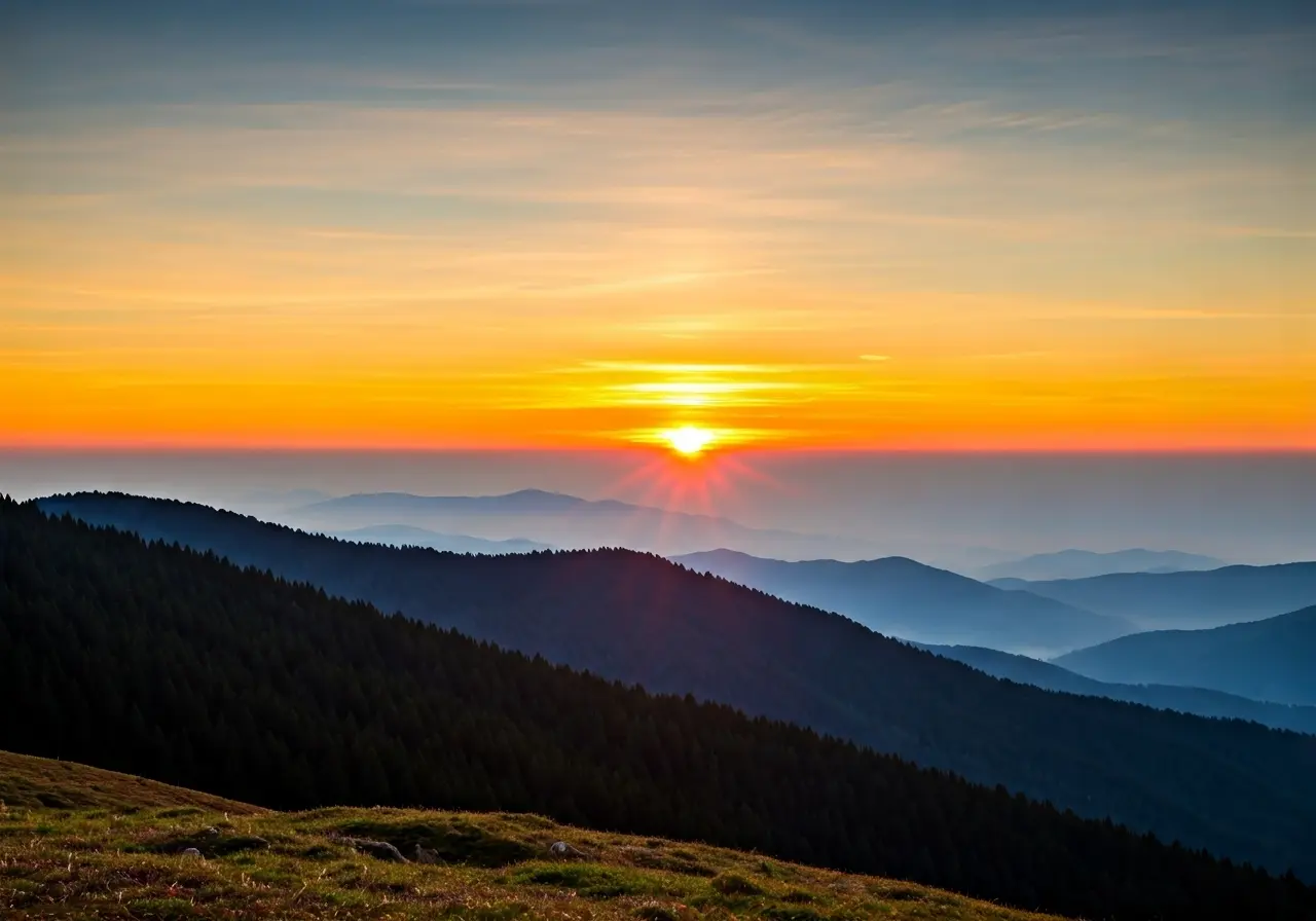 A sunrise over a mountain symbolizing new beginnings and growth. 35mm stock photo