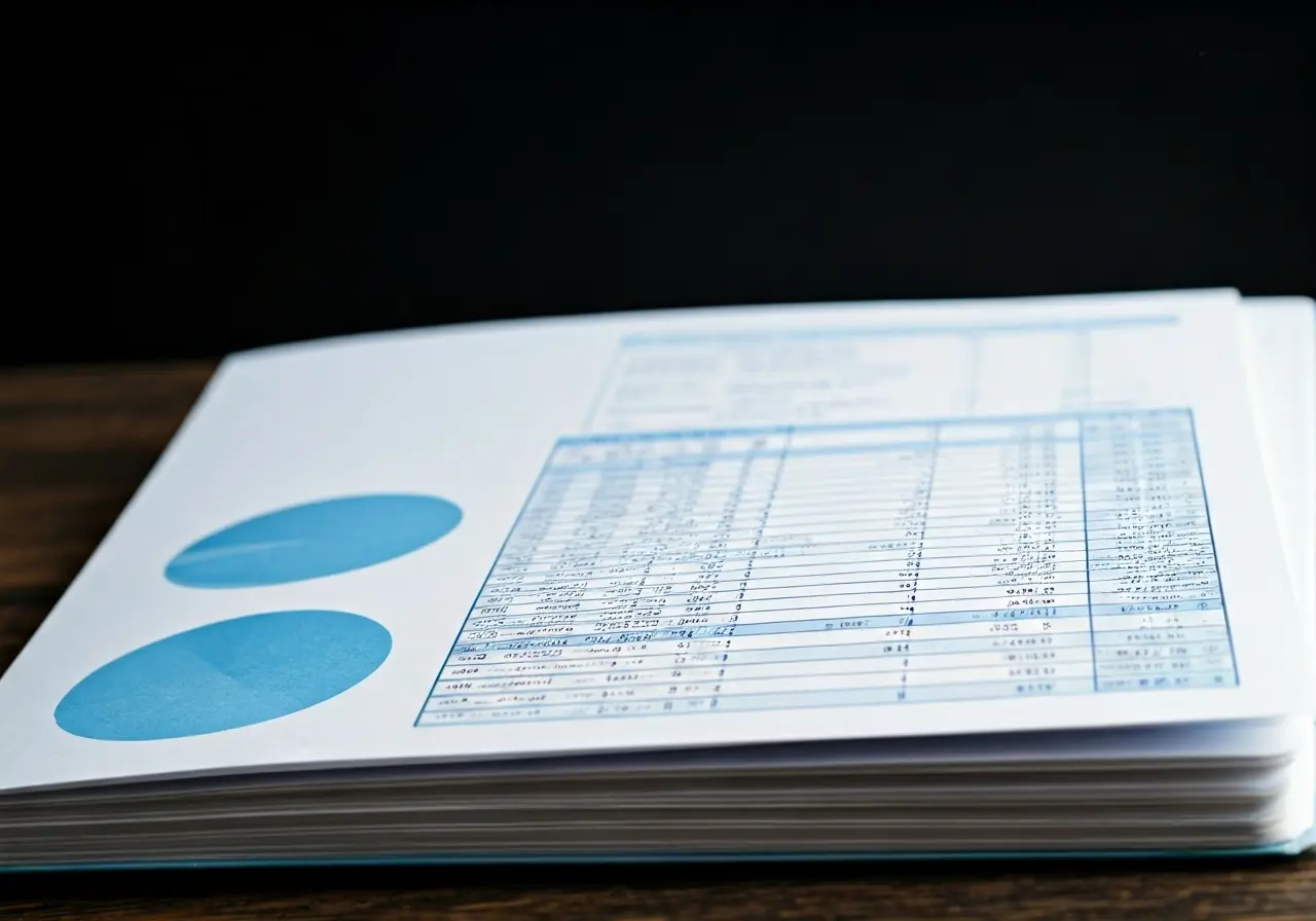 An open ledger with charts and graphs in bright colors. 35mm stock photo