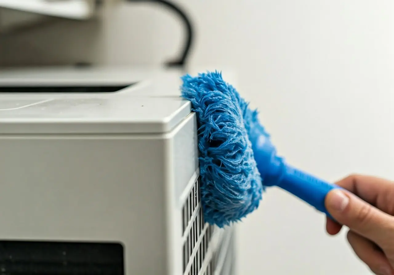 A close-up of a mini split AC unit being cleaned. 35mm stock photo