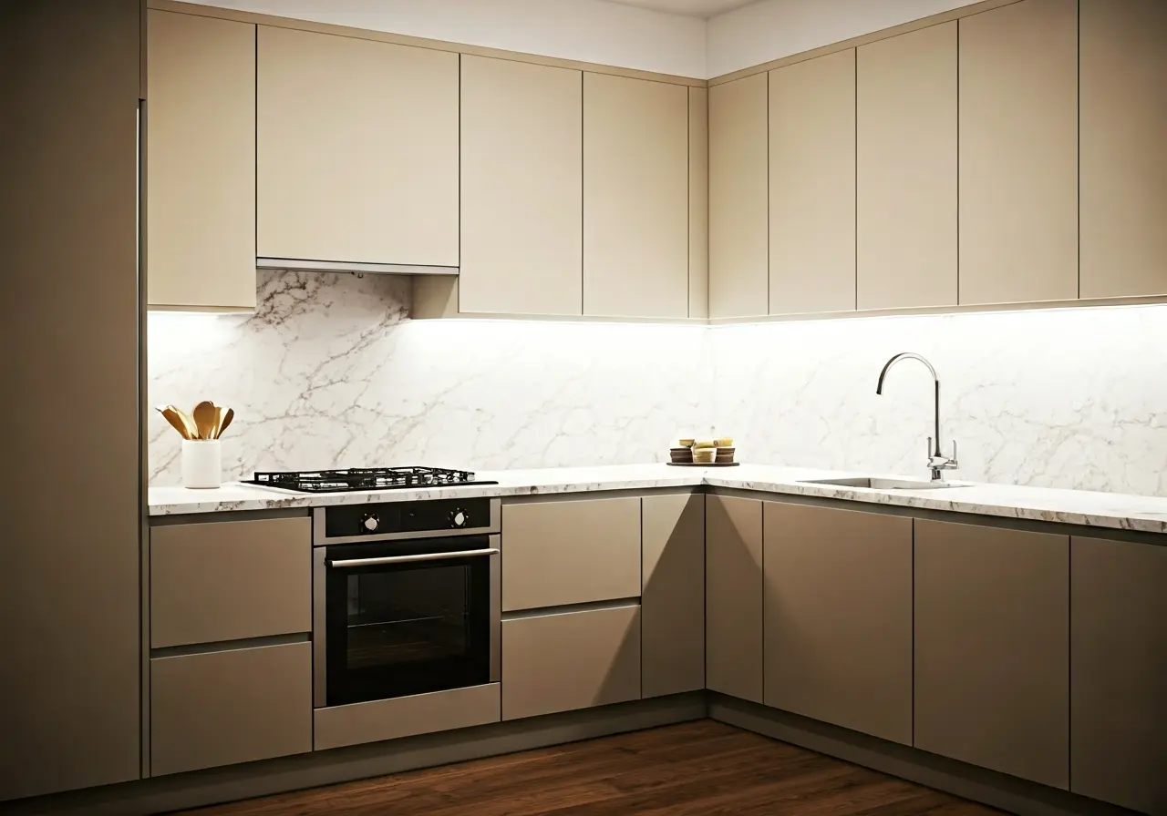 A modern, stylish kitchen after a complete renovation. 35mm stock photo
