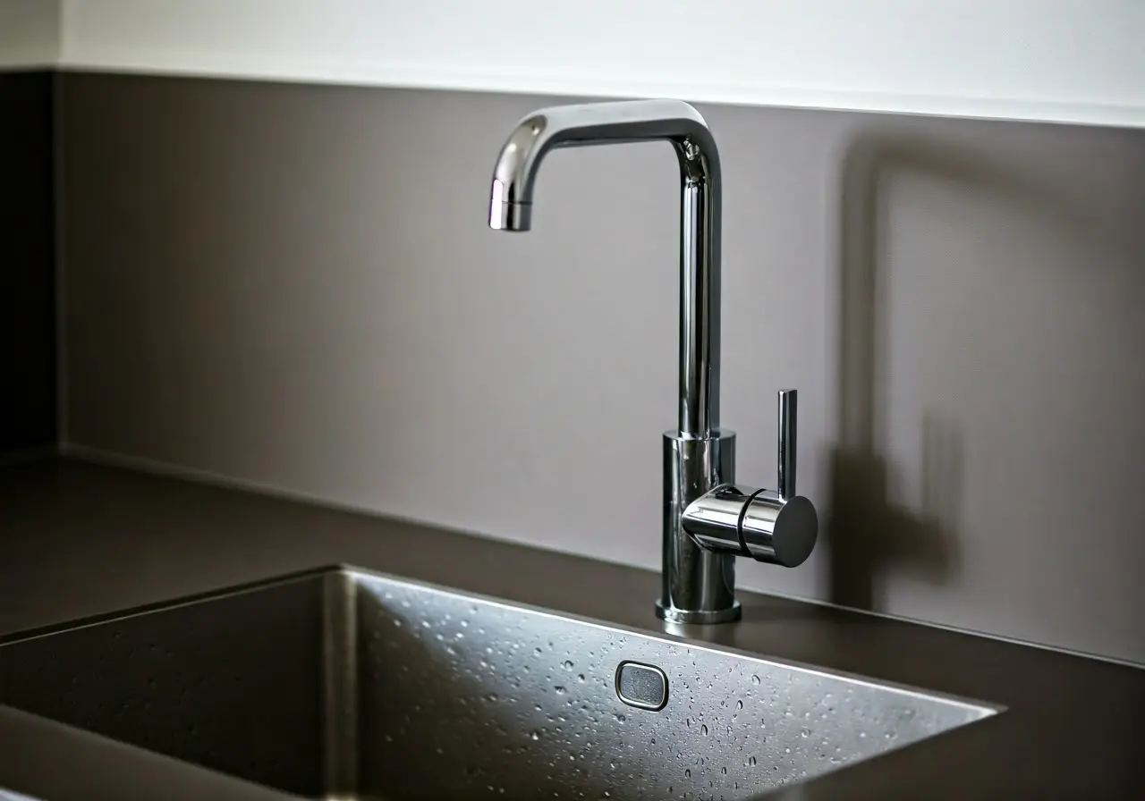 Sleek kitchen faucet with built-in water filtration system. 35mm stock photo