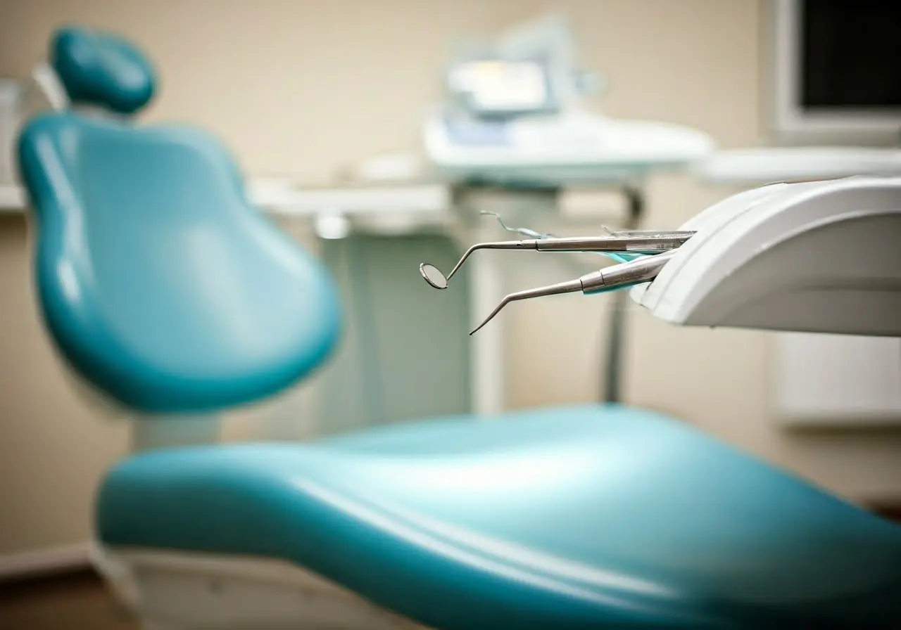 A dentist office with emergency dental tools neatly arranged. 35mm stock photo