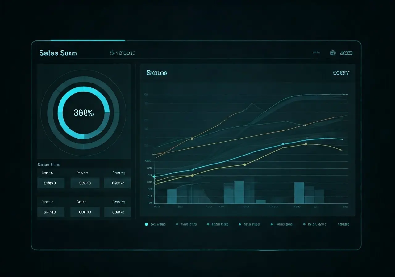 A futuristic dashboard displaying sales analytics and charts. 35mm stock photo