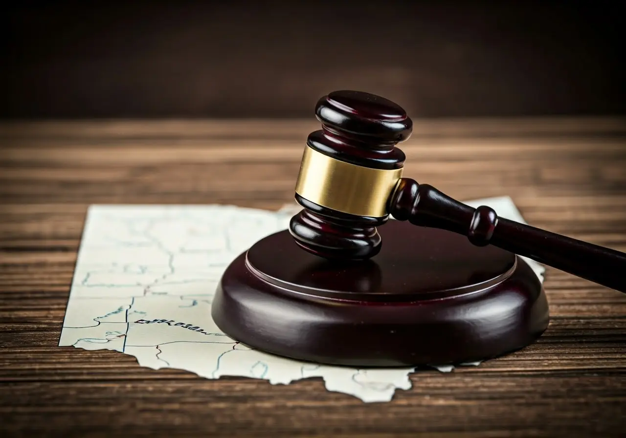 A gavel resting on top of an Ohio state map. 35mm stock photo
