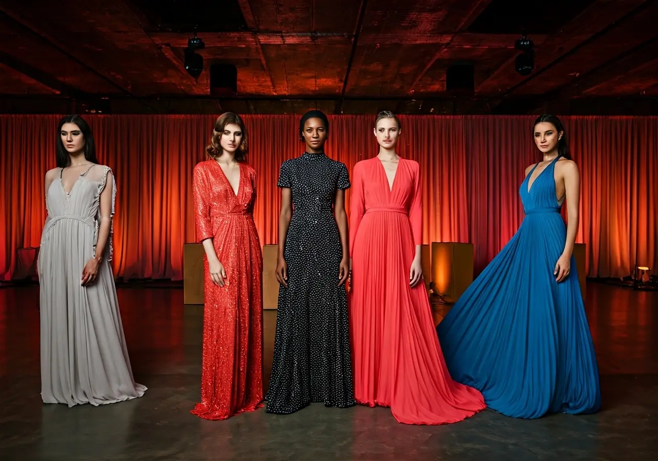 Live models posing artistically in a modern, vibrant event space. 35mm stock photo