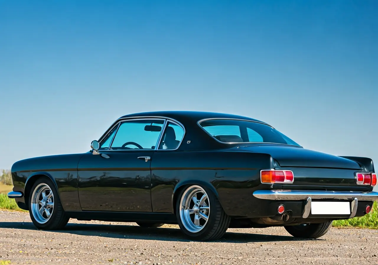 A shiny, well-maintained car under a clear blue sky. 35mm stock photo