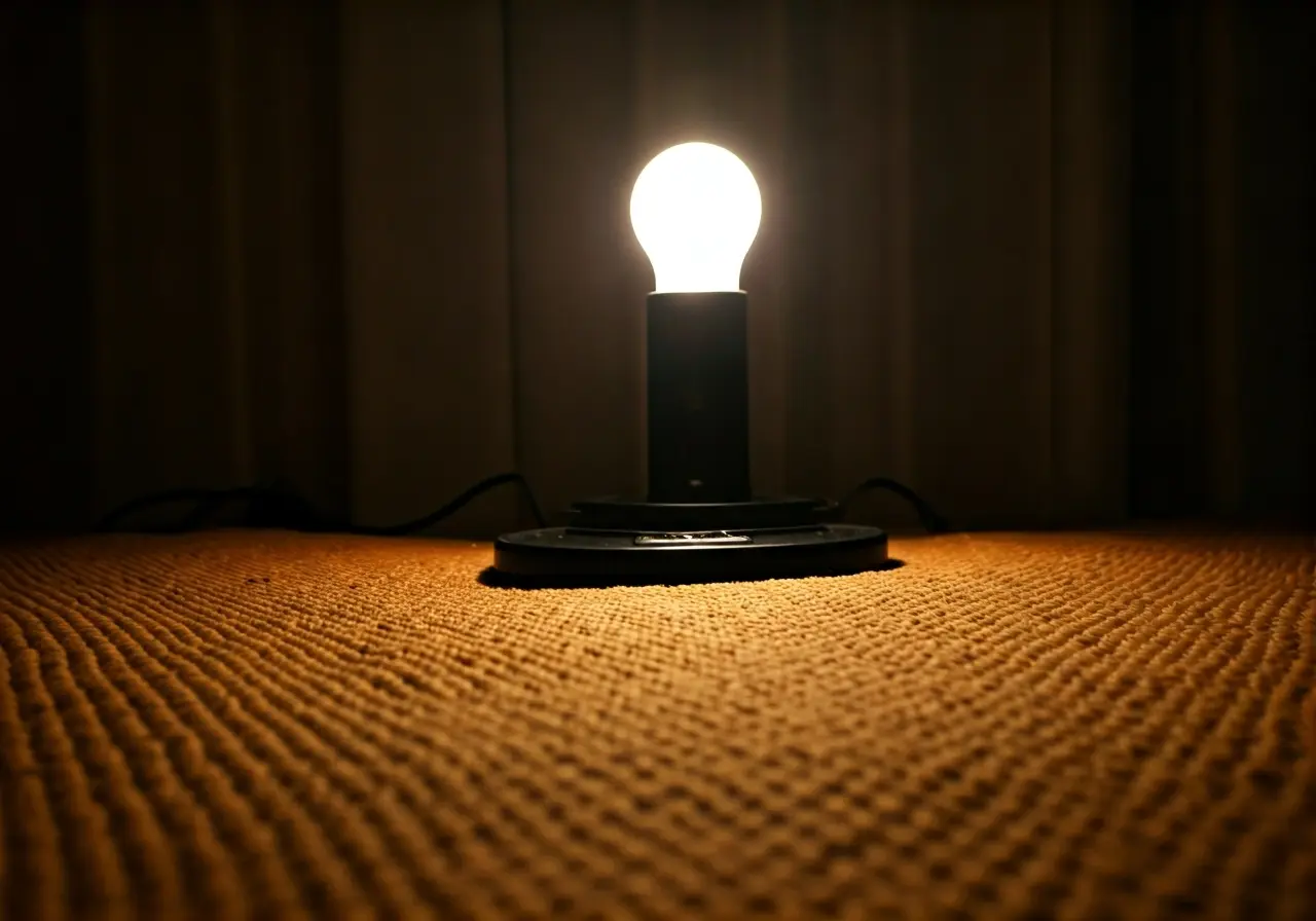 A grounding mat placed under a glowing bedside lamp. 35mm stock photo