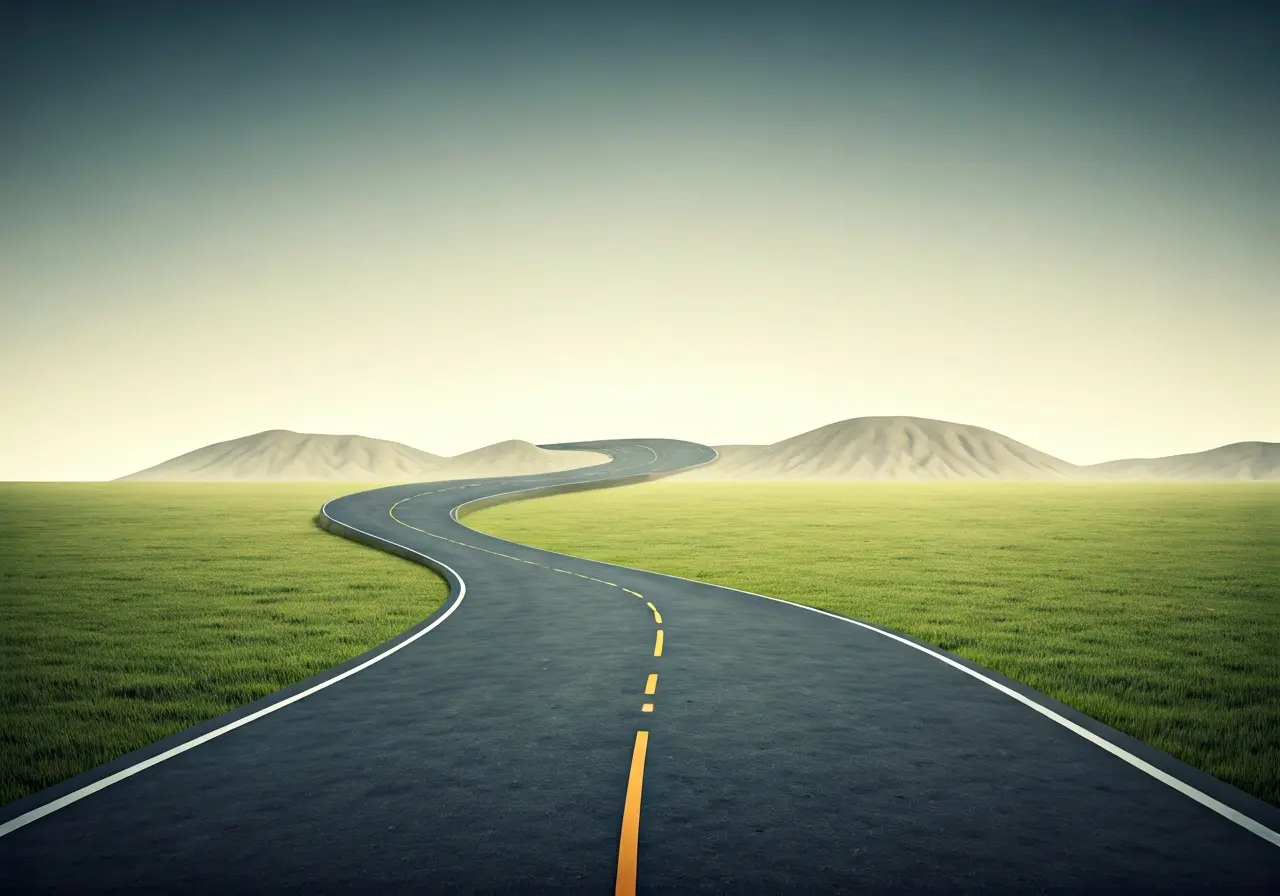 Illustration of a winding road with weight loss milestones. 35mm stock photo