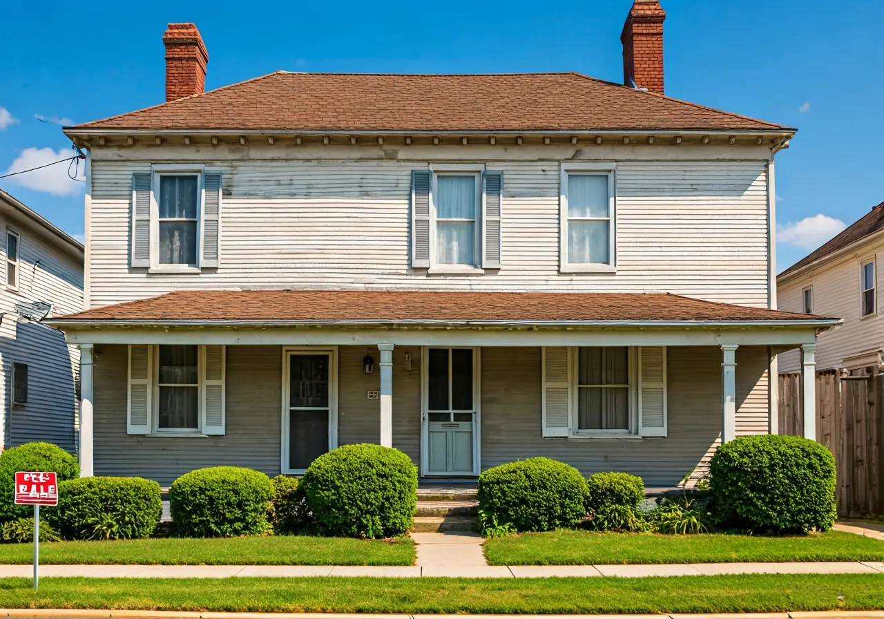 A charming old house with a For Sale sign. 35mm stock photo