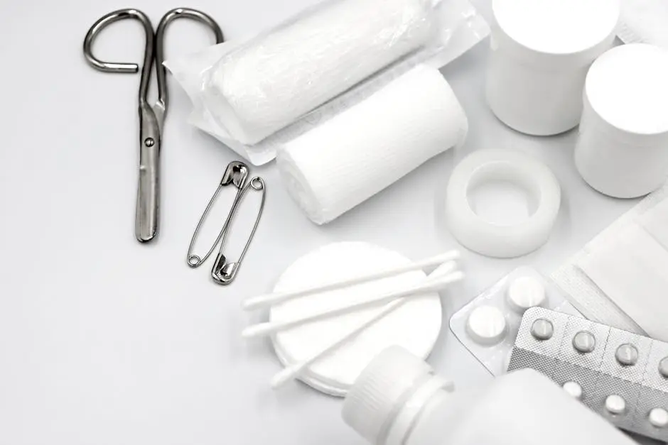 First-Aid Medical Supplies on White Background