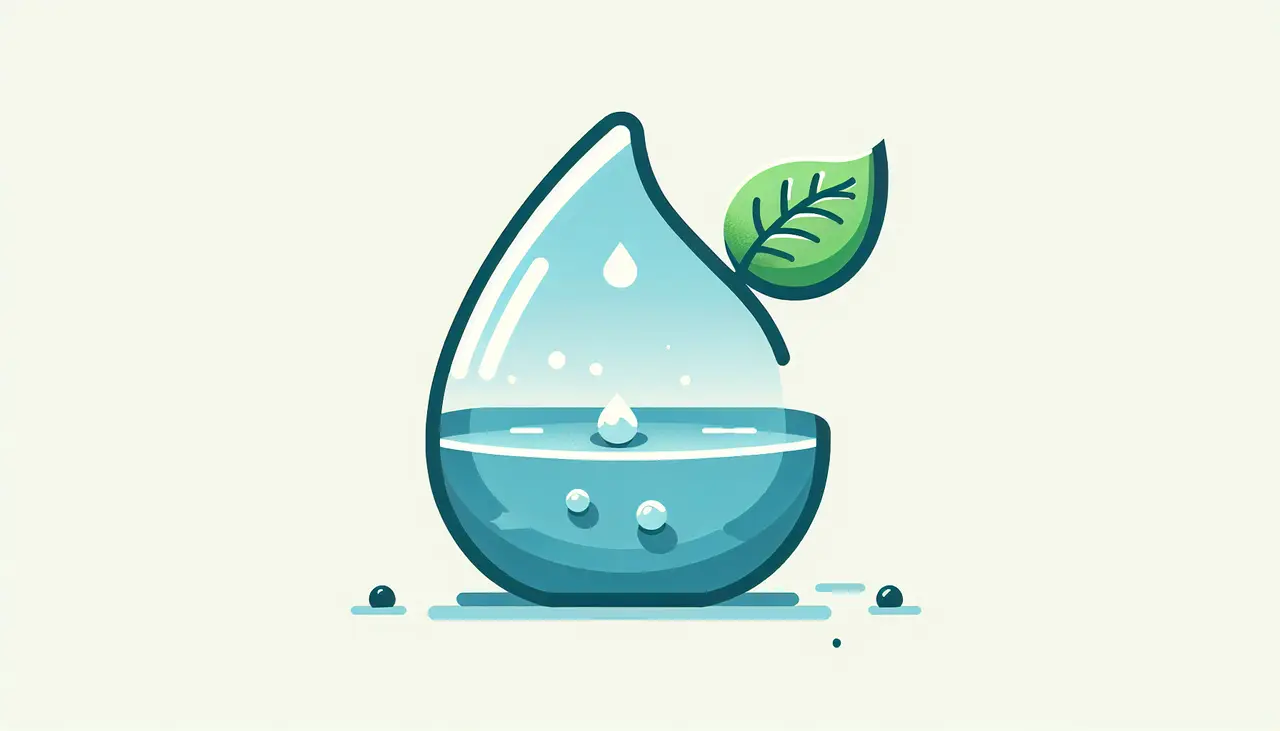 Draw a graphic in flat design style. A serene water droplet transforming into a delicate green leaf, symbolizing water cremation’s role in reducing carbon footprint, set against a clean white background.