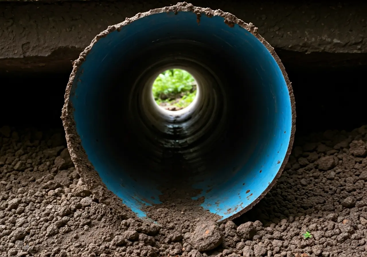 A clean sewer pipe in a cross-sectional view. 35mm stock photo