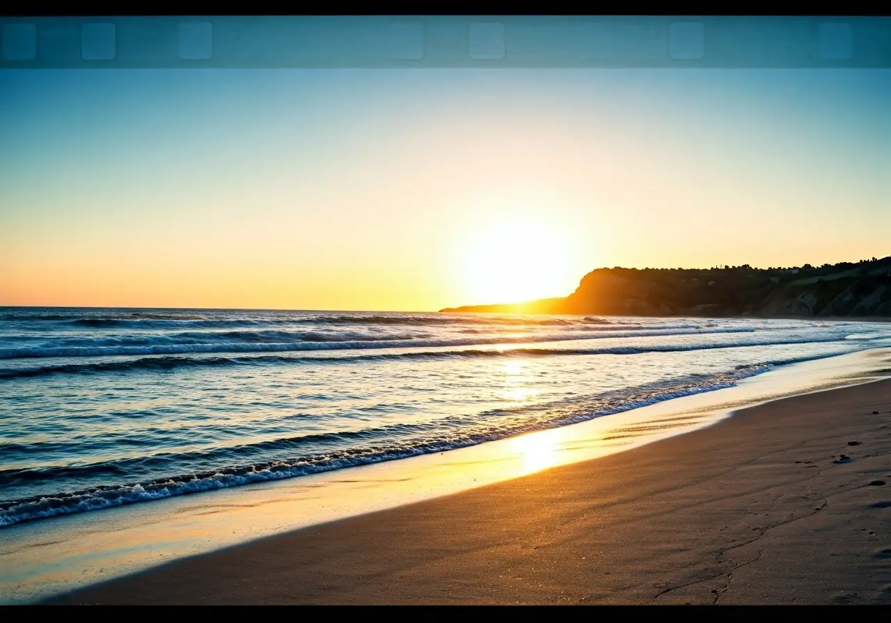 A serene beach scene symbolizing peace and relaxation. 35mm stock photo