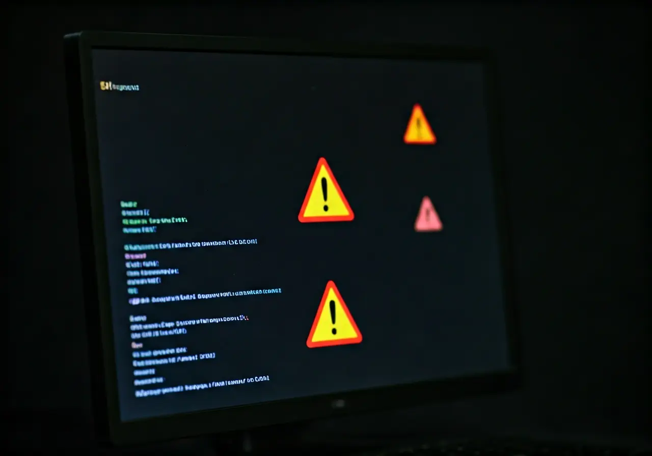A computer screen displaying warning signs of malware infections. 35mm stock photo