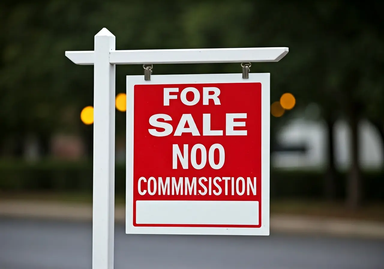 A For Sale sign with a No Commission label. 35mm stock photo
