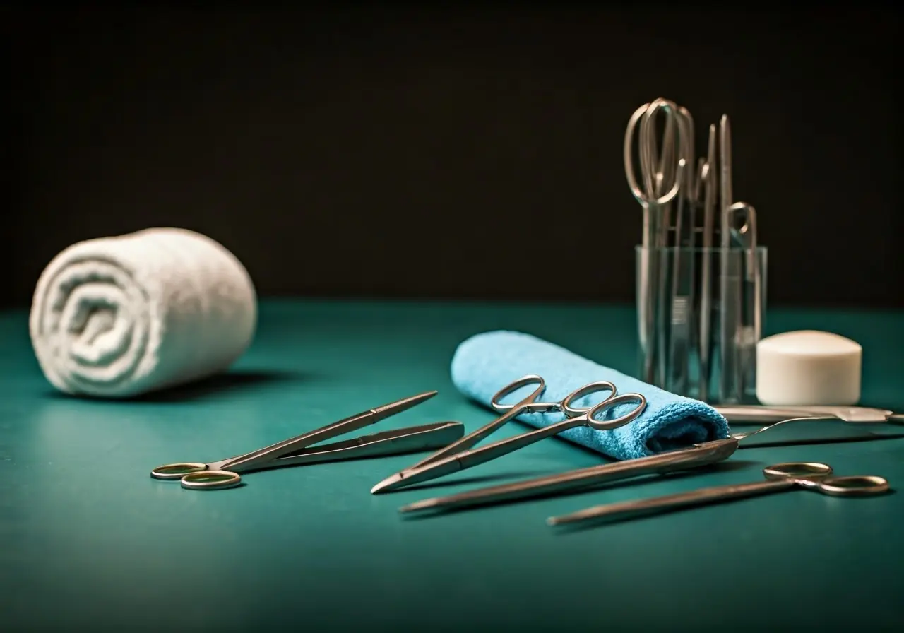 A serene spa setting with elegant surgical tools displayed. 35mm stock photo