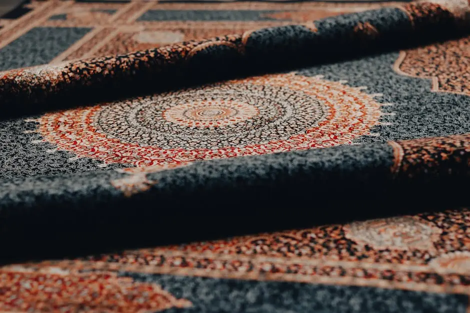 Close-up of a Persian rug showcasing intricate patterns and rich textures.