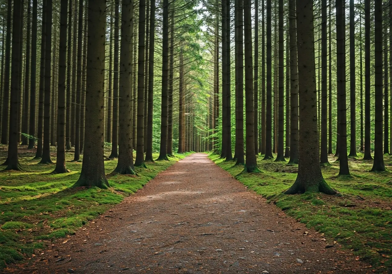 A serene forest path symbolizing calm and recovery journey. 35mm stock photo