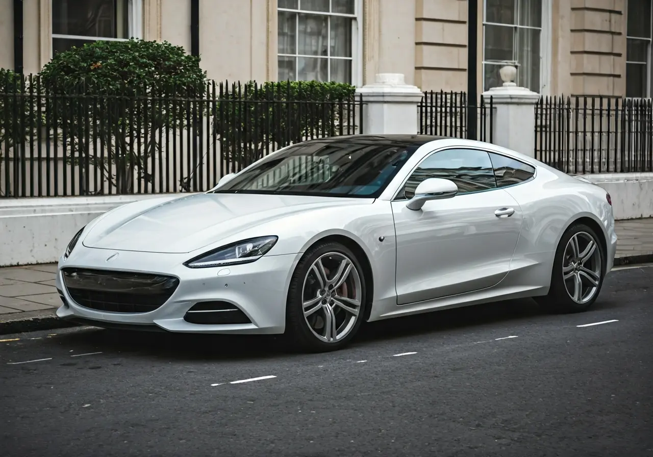 A pristine, polished luxury car parked on a London street. 35mm stock photo