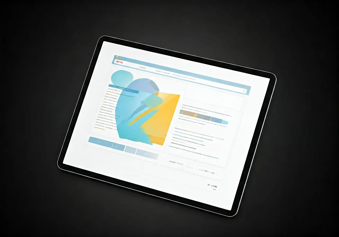 A colorful, abstract website wireframe on a digital tablet. 35mm stock photo