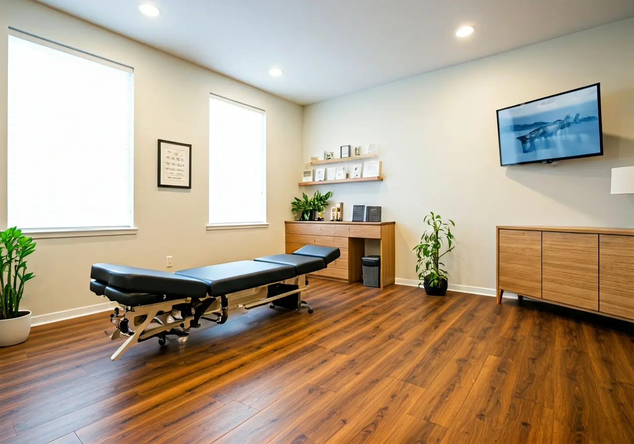 A serene chiropractic clinic with calm, inviting decor. 35mm stock photo