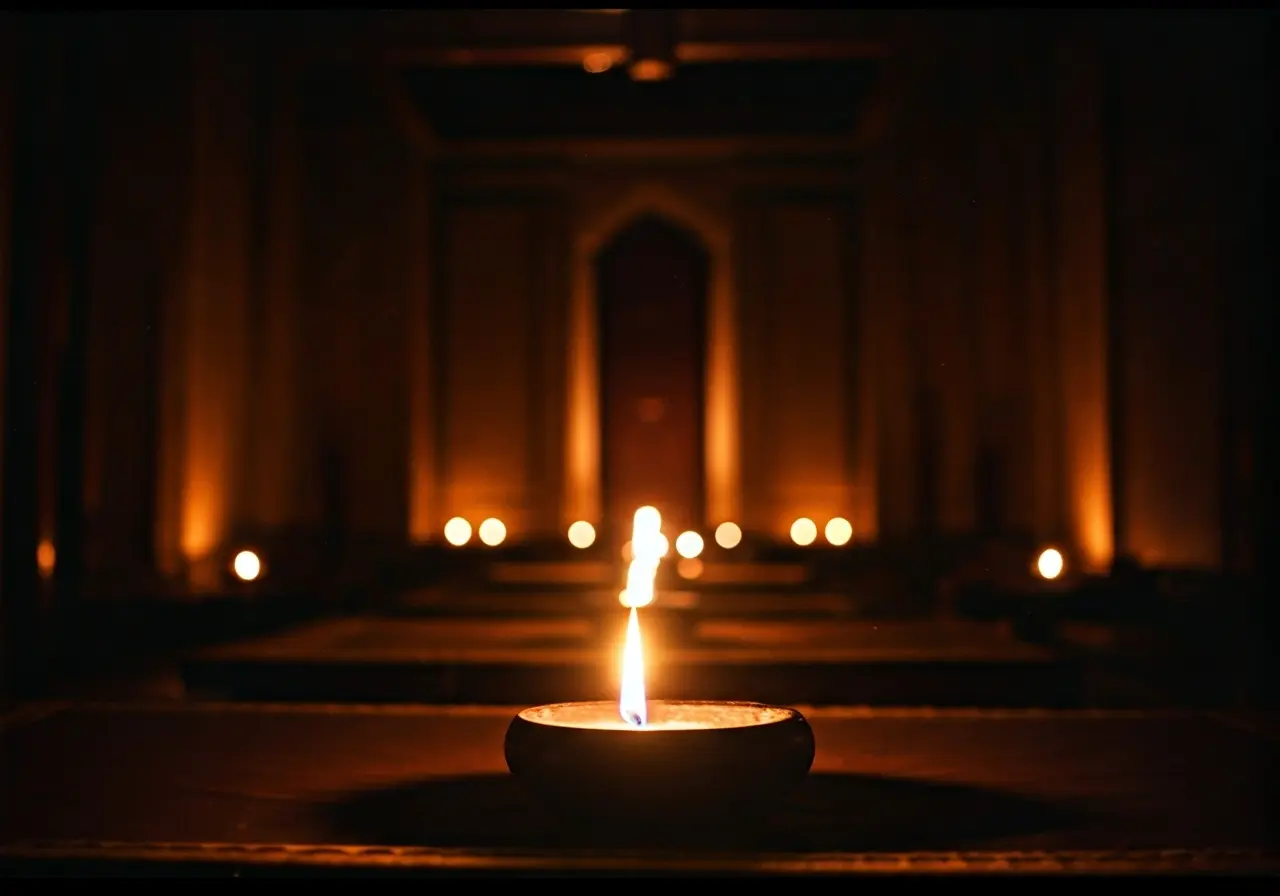 A serene Balinese spa room with soft candlelight and incense. 35mm stock photo