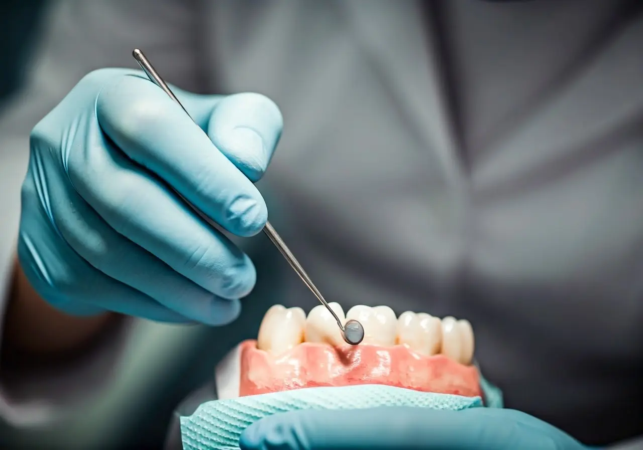 Close-up of a dentist shaping a tooth with a tool. 35mm stock photo