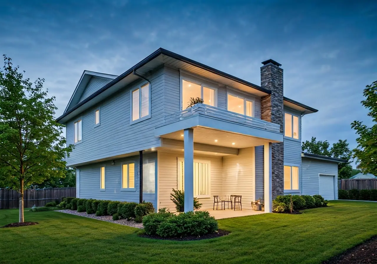 A modern home with smart security cameras and sensors installed. 35mm stock photo