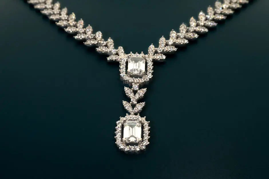 Close-up of a luxurious diamond necklace showcasing elegance and style.