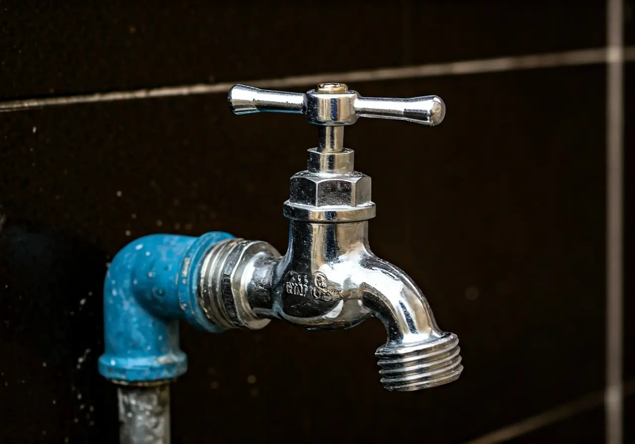 Close-up of a shiny, well-maintained water mains tap. 35mm stock photo