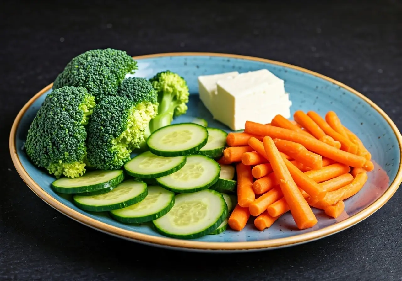 A plate of colorful keto-friendly vegetables and healthy fats. 35mm stock photo