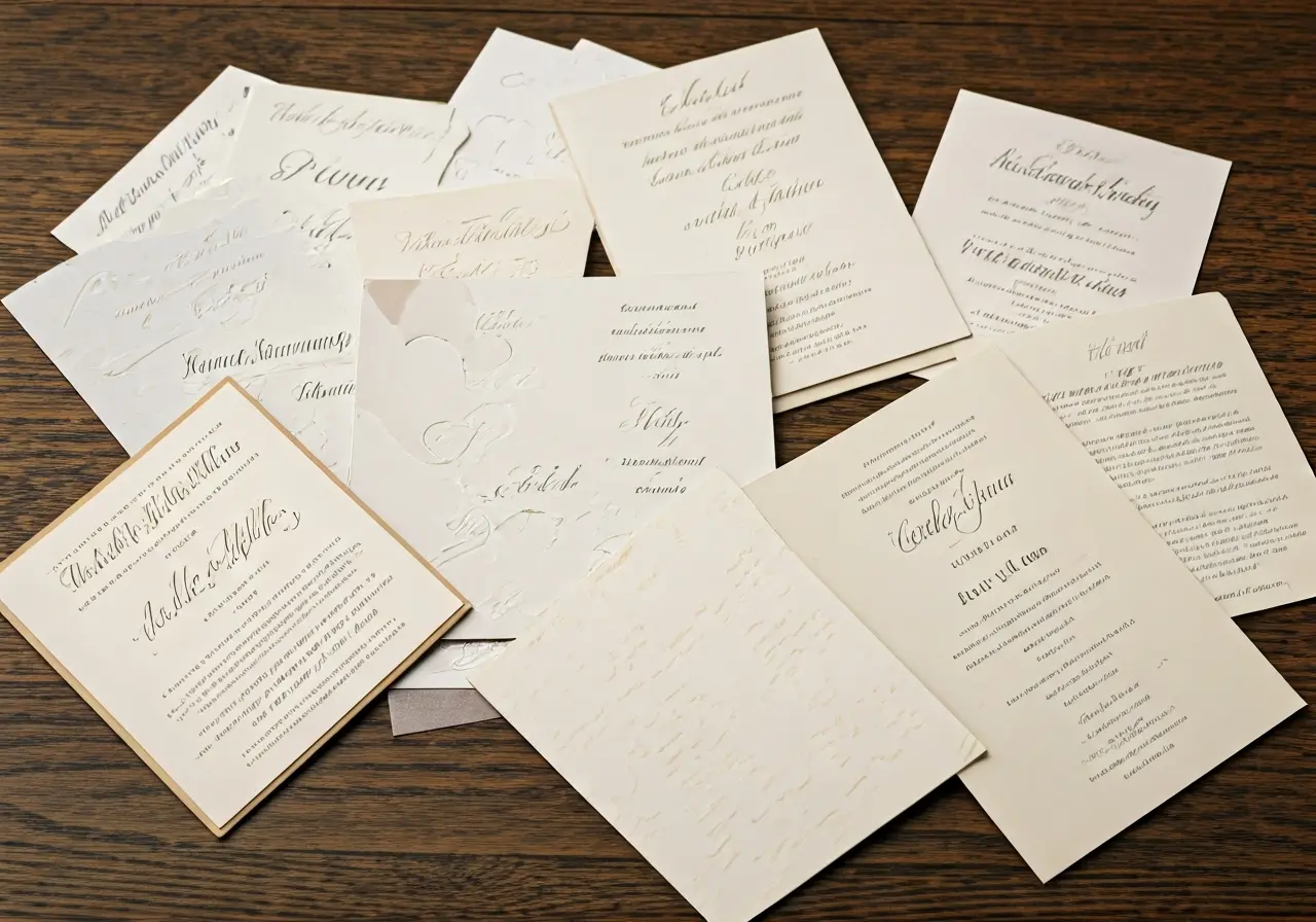 A colorful assortment of festive party invitation cards displayed. 35mm stock photo