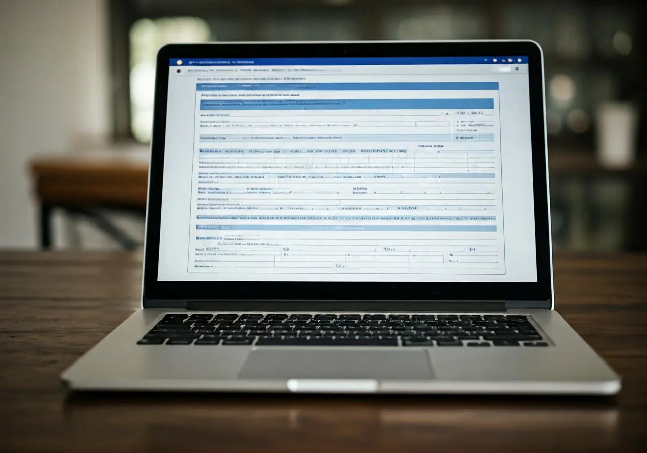 An open laptop displaying financial aid application forms. 35mm stock photo