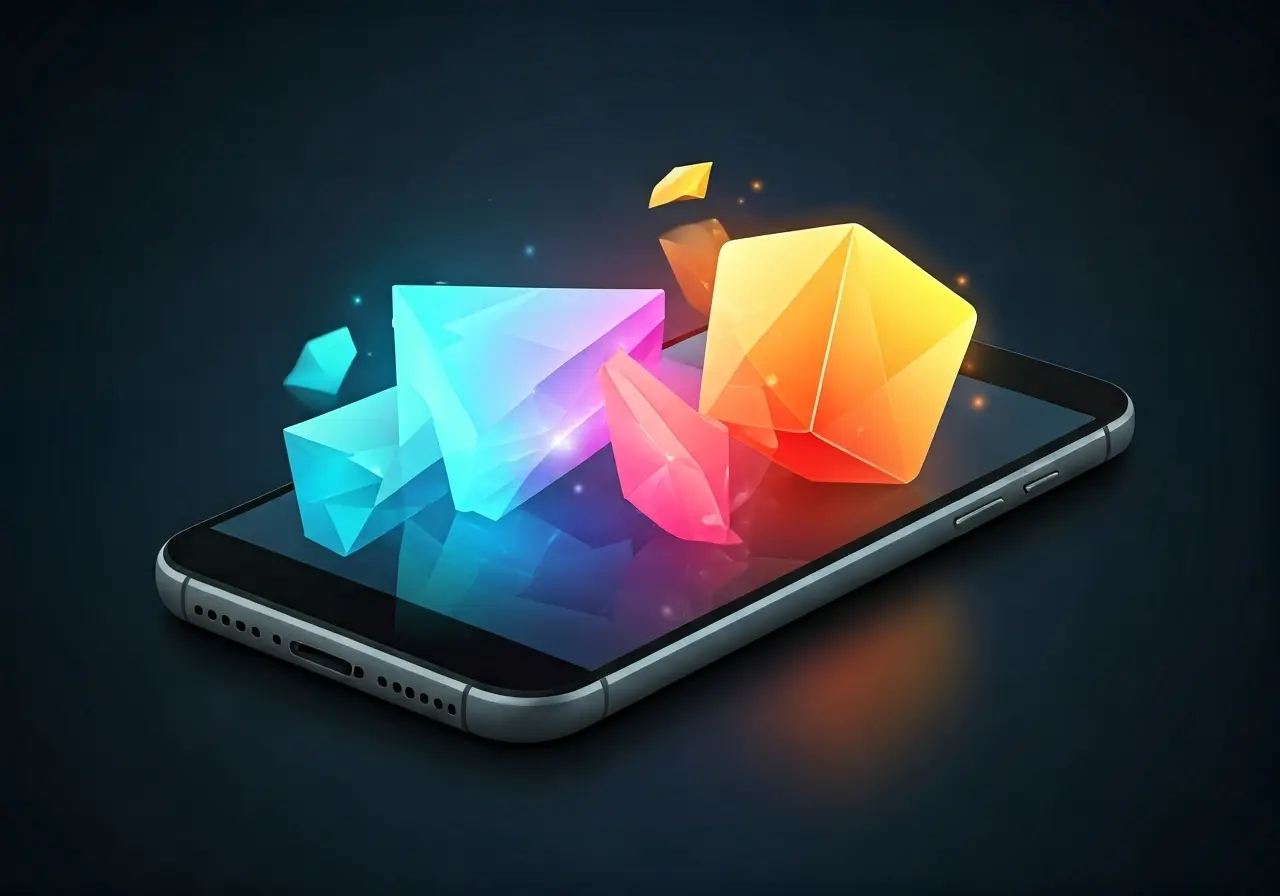 A vibrant app icon evolving into a smartphone screen. 35mm stock photo