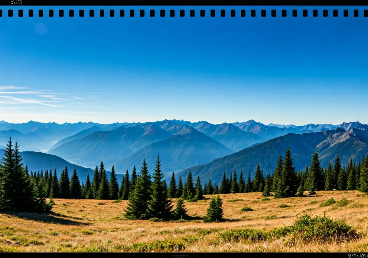 A serene mountain landscape symbolizing mental clarity and balance. 35mm stock photo