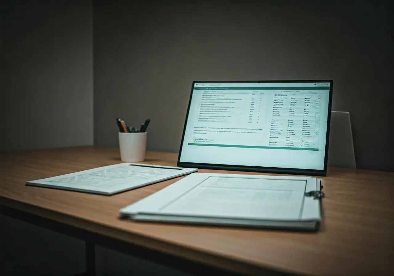 A serene office desk with neatly organized conflict resolution worksheets. 35mm stock photo