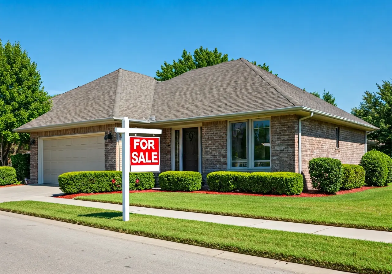 A house with a For Sale sign out front. 35mm stock photo