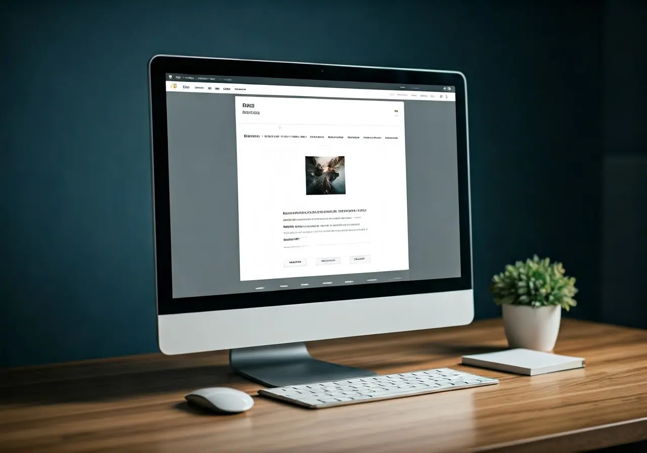 A sleek, modern homepage layout displayed on a computer screen. 35mm stock photo