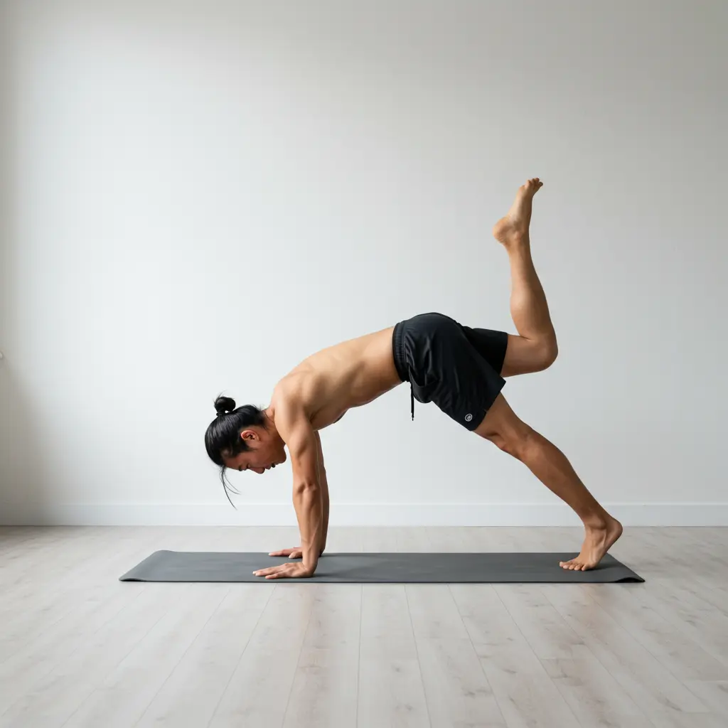 Person in crow pose on a yoga mat.