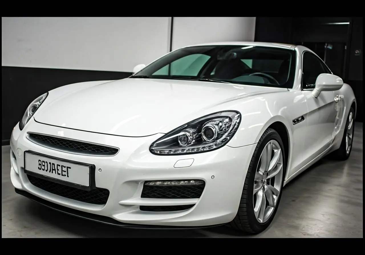 A pristine luxury car being meticulously hand-polished. 35mm stock photo