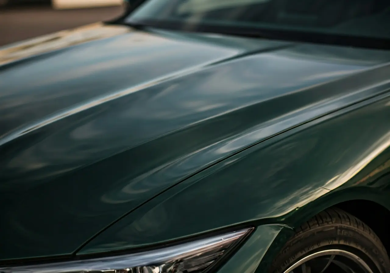 A close-up of a car hood with glossy ceramic coating. 35mm stock photo