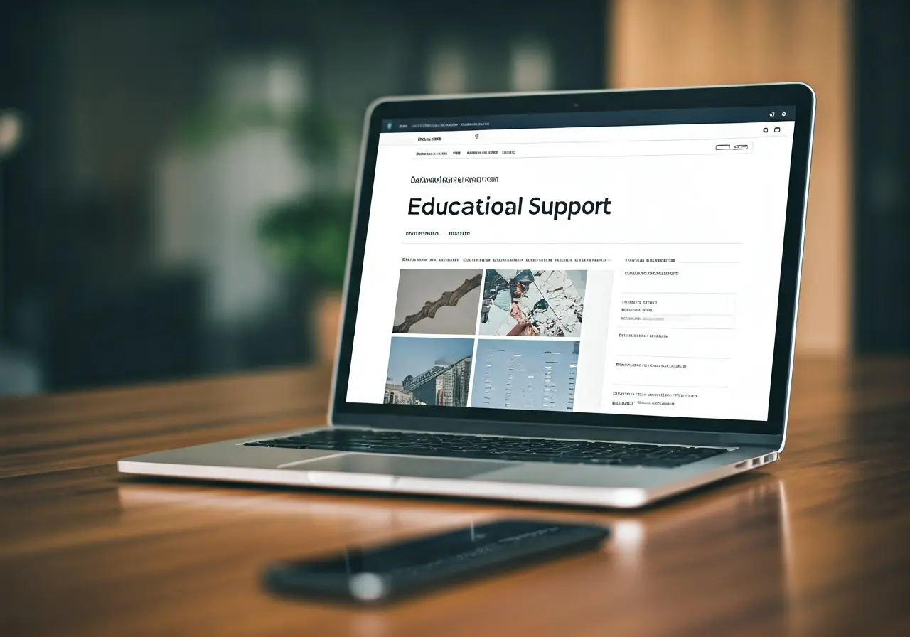 A laptop displaying an educational support webpage. 35mm stock photo